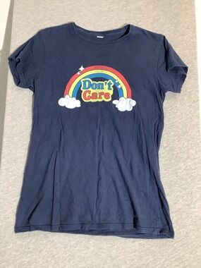 Don't Care Rainbow Graphic Juniors Tee - Navy